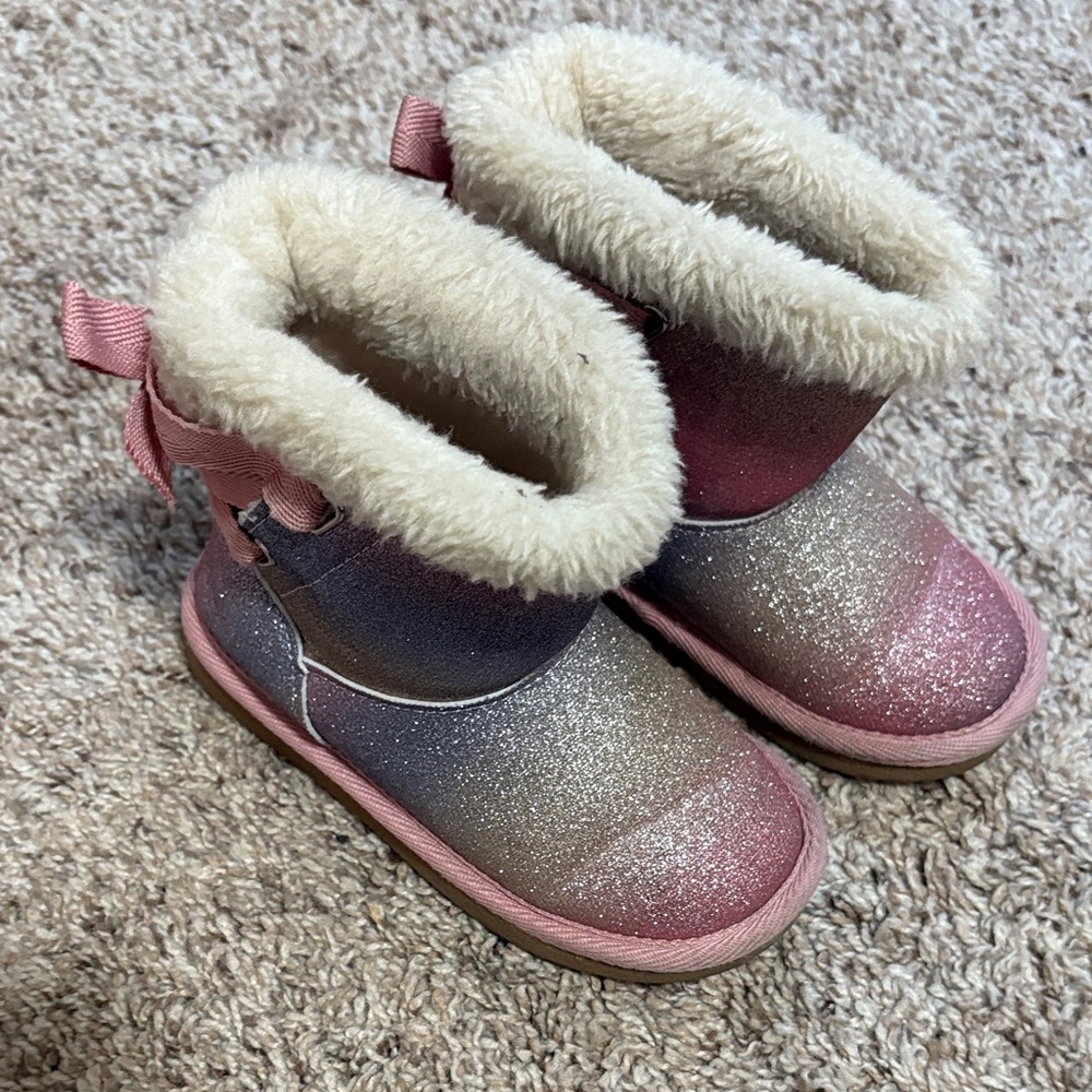 Kids Glitter Boots with Faux Fur Lining
